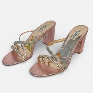 Badgley Mischka Pink Metallic Crystal Block Heels size 10